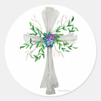 Speak Jesus Grey Cross with Flowers Classic Round Sticker