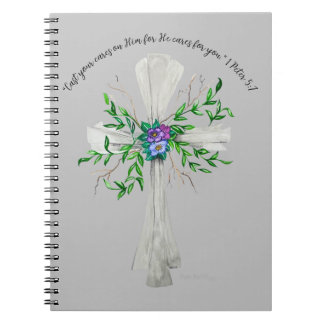 Speak Jesus Grey Cross with Flowers Notebook