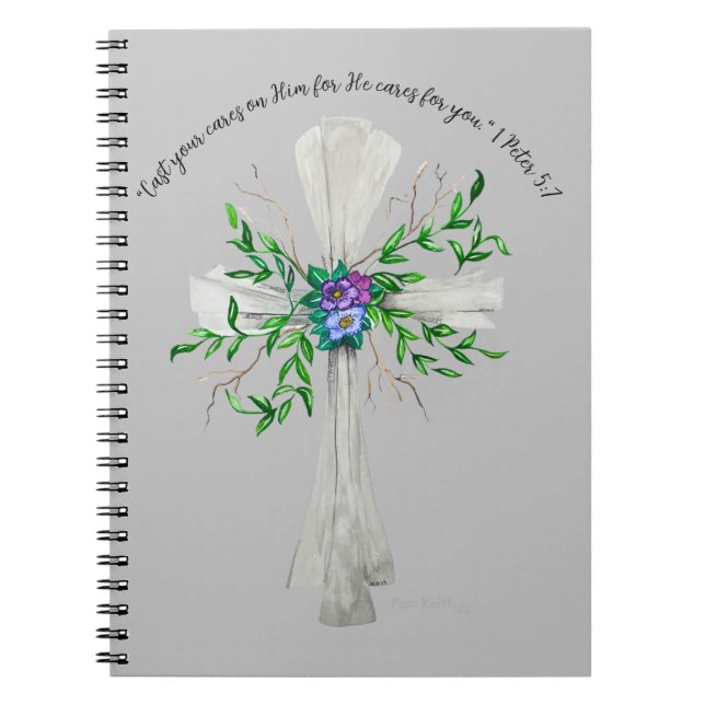 Speak Jesus Grey Cross with Flowers Notebook (Front)