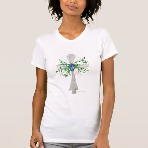 Speak Jesus Grey Cross with Flowers T-Shirt