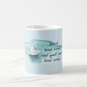 Speak Kind Words Quote with Paper Boat Coffee Mug