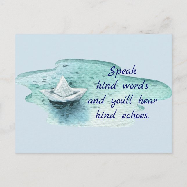 Speak Kind Words Quote with Paper Boat Postcard (Front)