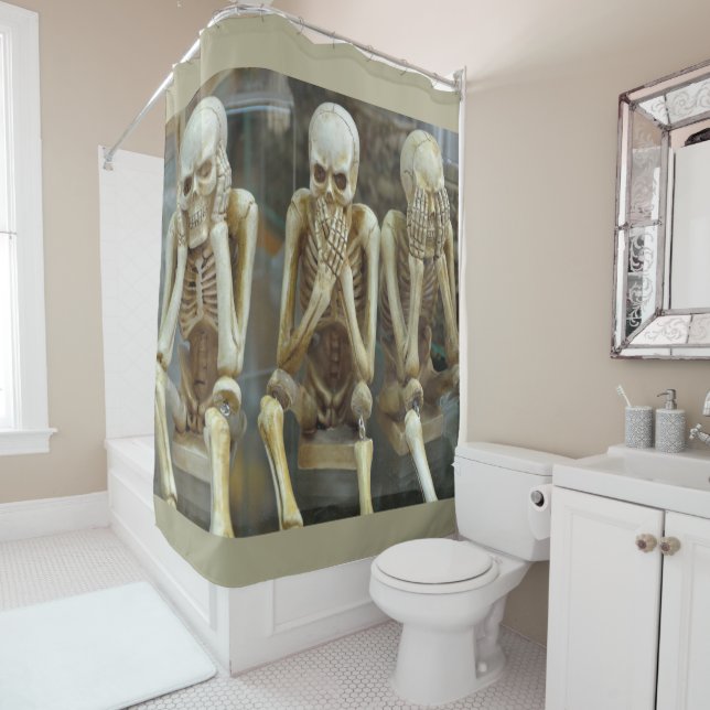 Speak No Evil Skeletons Shower Curtain (In Situ)