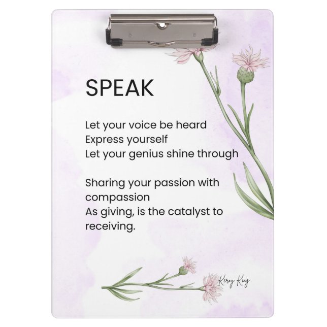 Speak - Self Love Empowerment Poem Clipboard (Front)