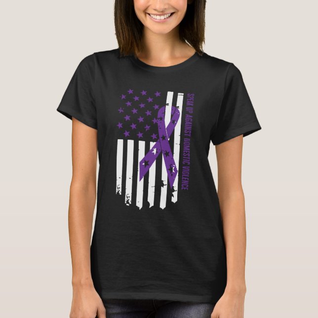 Speak Up Against Domestic Violence Purple Ribbon T-Shirt (Front)