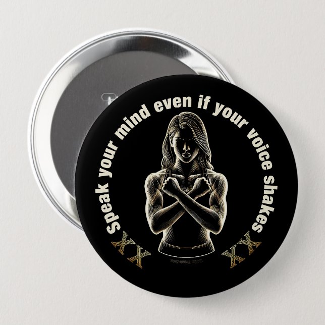 Speak your mind even if your voice shakes!  4 inch round button (Front & Back)