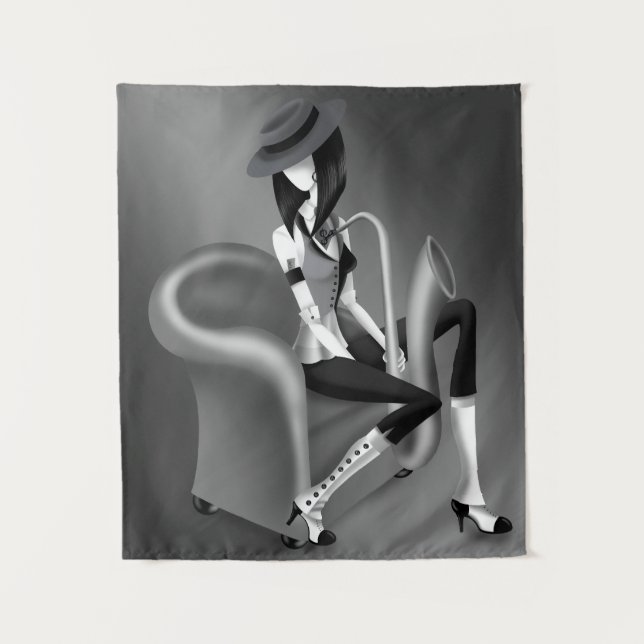 Speakeasy - gray Monochrome  Tapestry (Front)