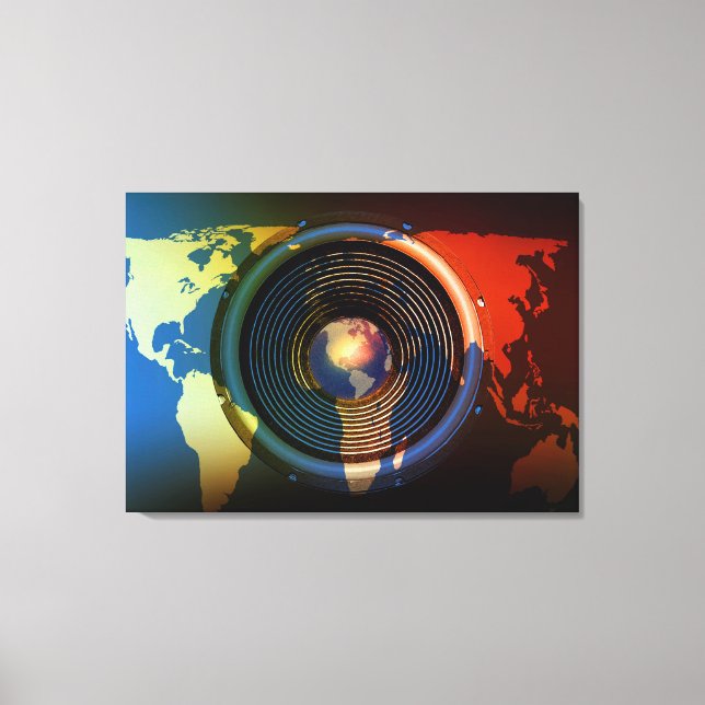 Speaker on a world map canvas print (Front)