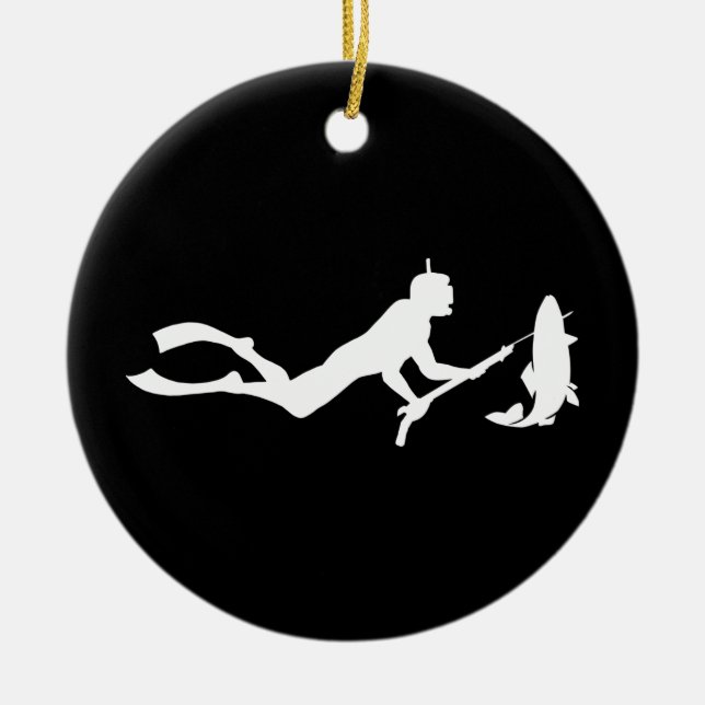 Spearfishing Diver Ceramic Ornament (Front)