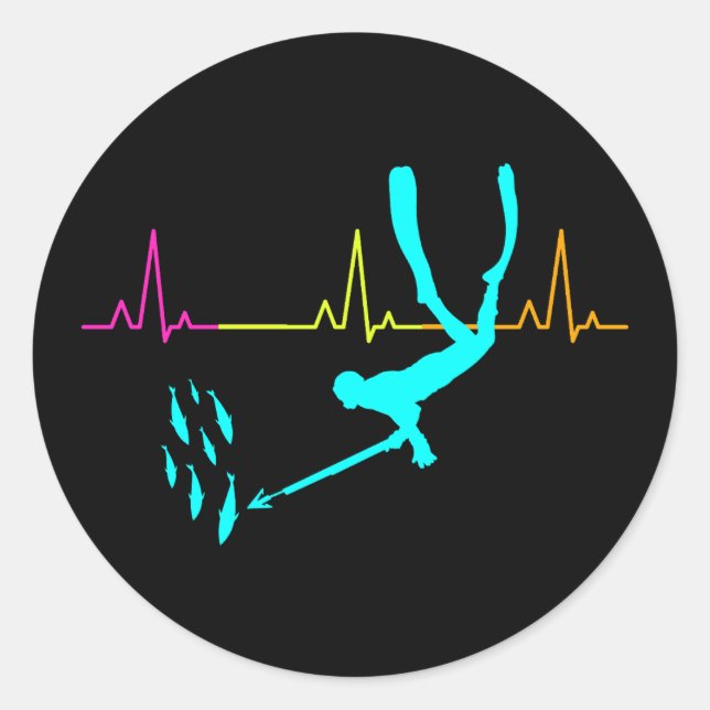 Spearfishing Spearfisher Fishing Heartbeat Pulse Classic Round Sticker (Front)