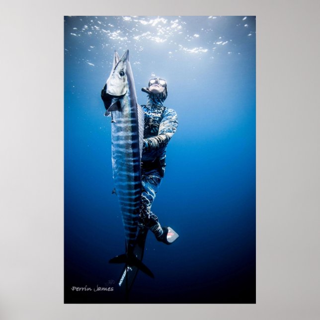 Spearfishing wahoo poster (Front)
