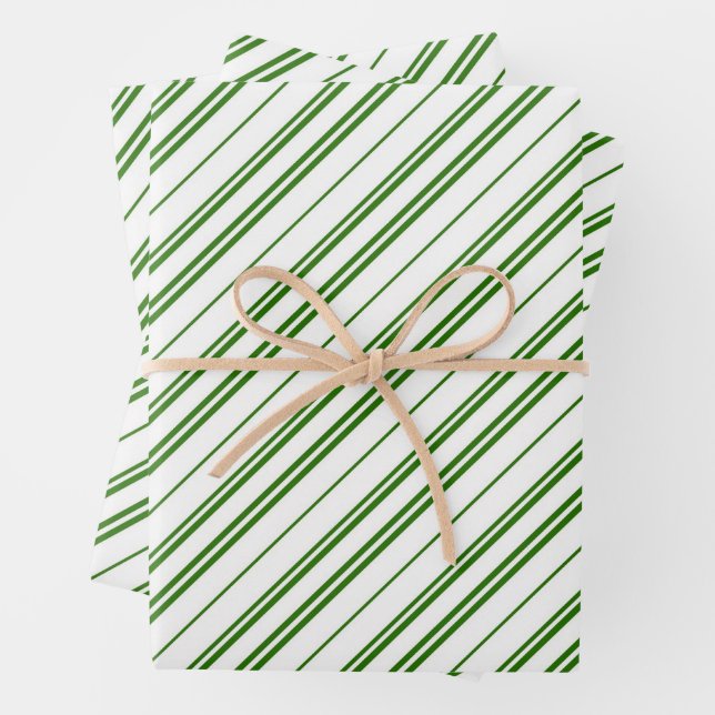 Spearmint Candy Cane Christmas Stripes Wrapping Paper Sheet (In situ)