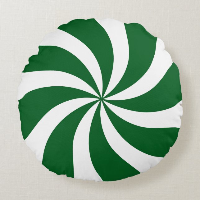 Spearmint Candy Swirl Green and White Round Pillow (Front)