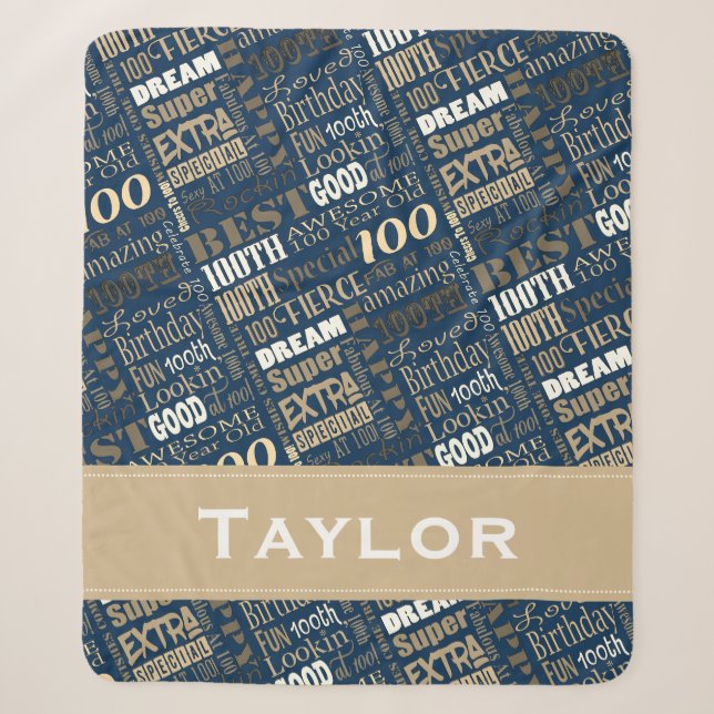 Special 100th Birthday Party Photo Monogram Sherpa Blanket (Front)