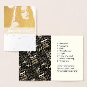 Special 21st Birthday Party Photo With Monogram Foil Card