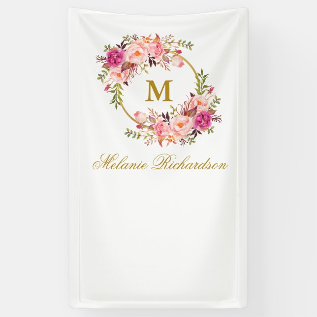 Special 3 - Watercolor Pink Floral Gold Banner (Vertical)