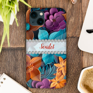 Special 3D flowers arrangement , diamond frame iPhone 13 Case