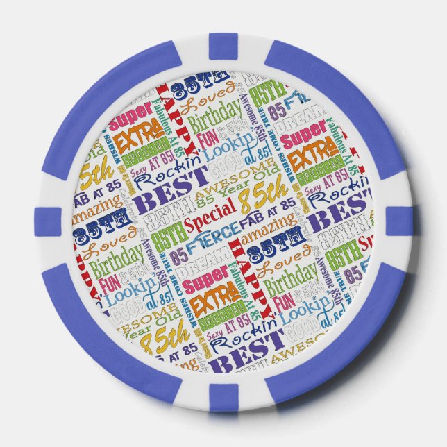 Special 85th Birthday Party Personalized Monogram Poker Chips (Front)
