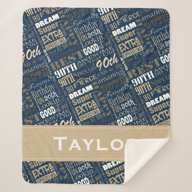 Special 90th Birthday Party Photo Monogram Sherpa Blanket (Front)