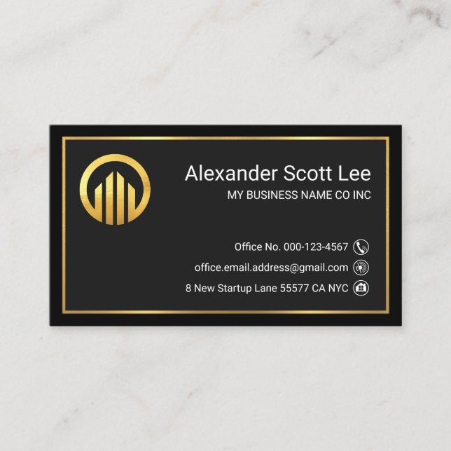 Special Black Grey Gold Frame CEO Founder Business Card (Front)