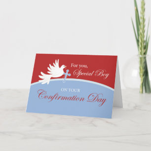 Special Boy Confirmation Dove on Red and Blue Card