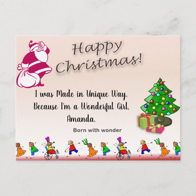 Special Child Quote BORN WITH WONDER Christmas Postcard (Front)