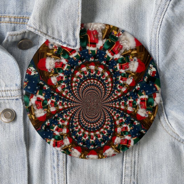 Special Christmas Santa Kaleidoscope Design 6 Inch Round Button (In Situ)