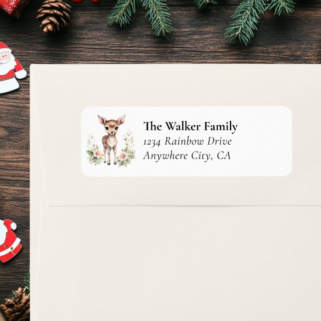 Spécial client, Floral, Cerf, Noël (Customer Specific, Floral, Deer, Christmas, White, Address Labels. )