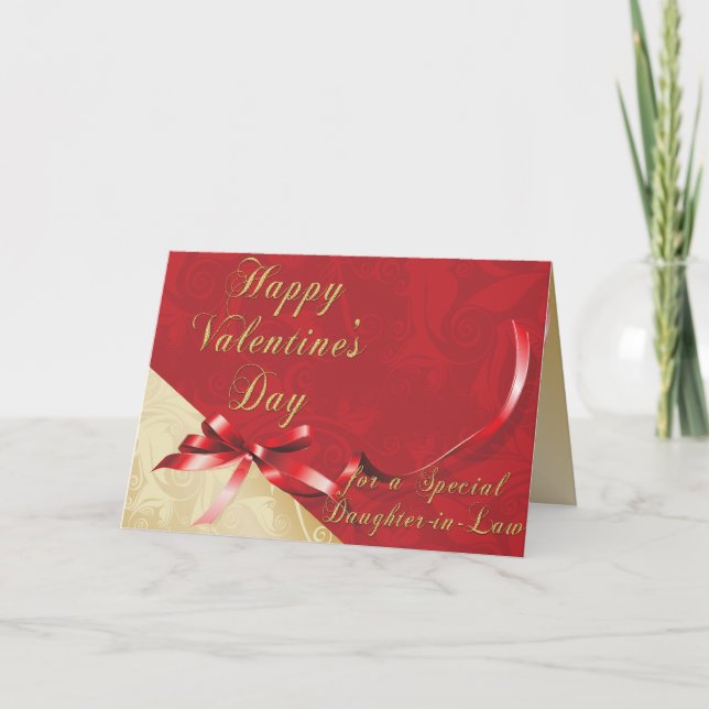 Special Daughter-in-Law Gold and Red Filigree Hear Holiday Card (Front)