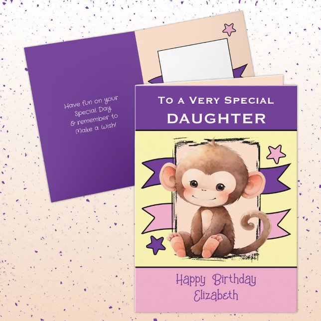 Special Daughter monkey kids purple birthday Card (Creator Uploaded)