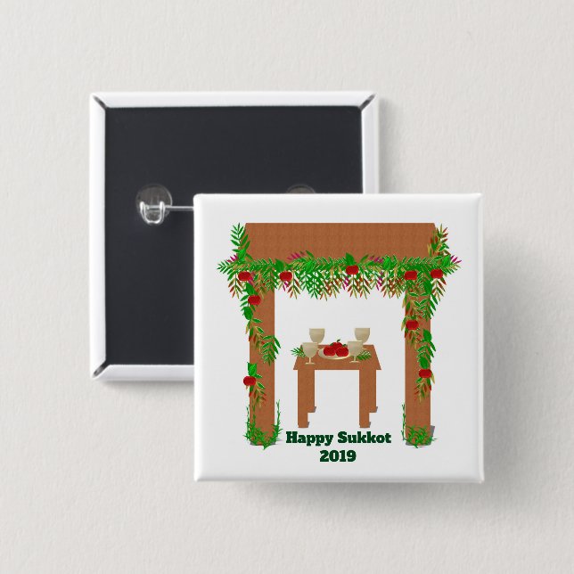 special day Happy Sukkot 2 Inch Square Button (Front & Back)