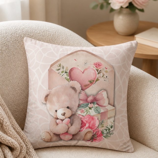 Special Delivery Adorable Teddy Bear  Throw Pillow (Creator Uploaded)