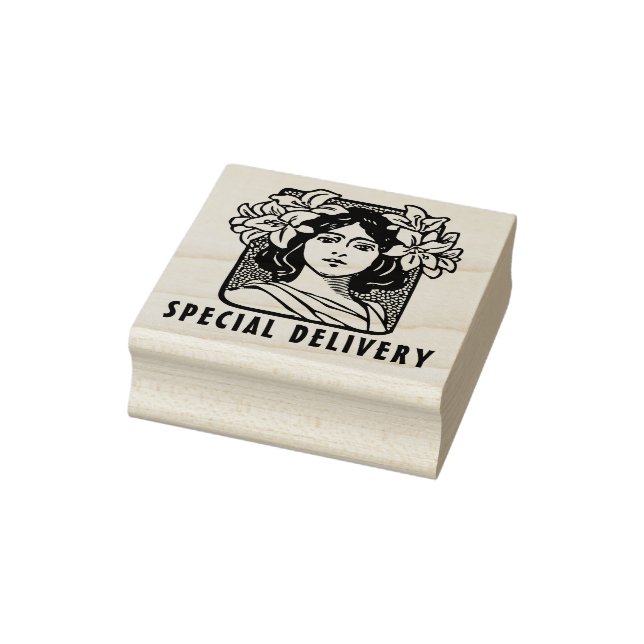 special delivery art nouveau lady with flowers rubber stamp (Stamp)