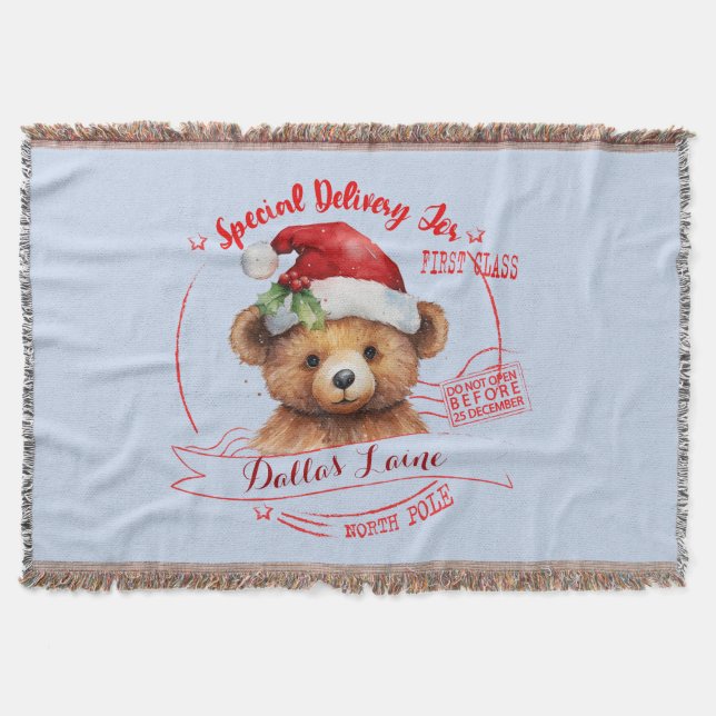 Special Delivery Baby Boy Blue Throw Blanket (Front)