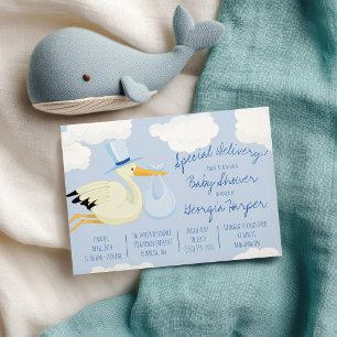 Special Delivery!  Blue Stork Baby Shower Invitation