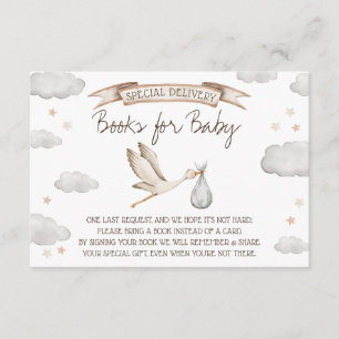 Special Delivery! Brown & Tan Stork Books for Baby Enclosure Card