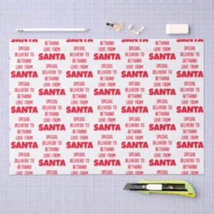 Special Delivery Child Name From Santa Red White Tissue Paper