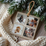 Special Delivery Christmas 4 Photos Postage Parcel Ceramic Ornament<br><div class="desc">Send a special delivery to your family and friends this holiday season with our simple Christmas parcel package holiday photo ornament. The design features a faux brown kraft texture design to resemble a wrapped parcel delivery. Simple white twine and bow complete this simple parcel theme Christmas photo card. Personalize with...</div>