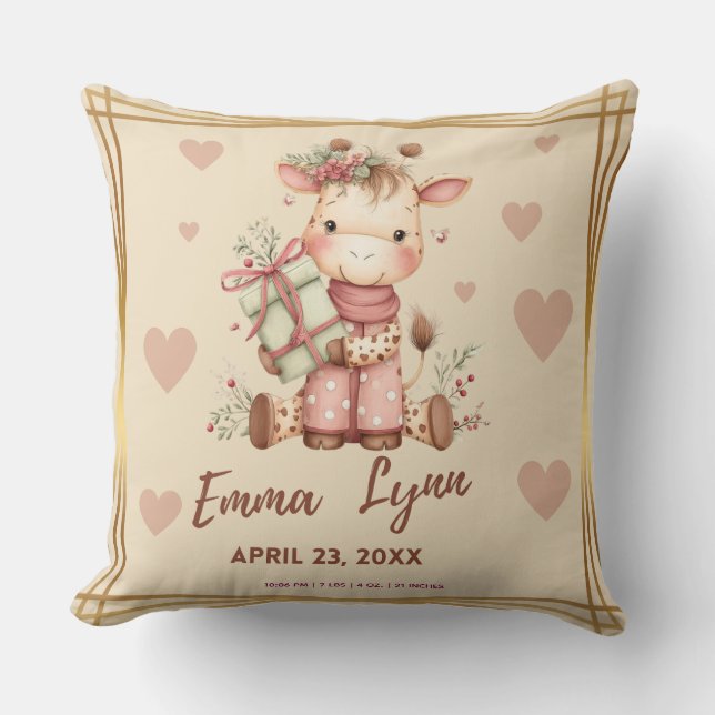 Special Delivery Christmas Giraffe Baby Shower Throw Pillow (Front)