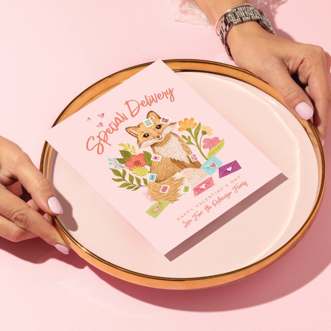 Special Delivery Cute Fox & Floral Valentine's Day Holiday Postcard (Creator Uploaded)