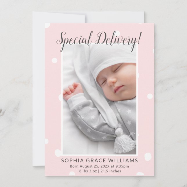 Special Delivery Cute Photo Birth Announcement (Front)