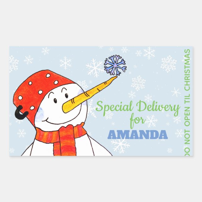 Special Delivery Cute Snowman Christmas Gifts Sticker (Front)