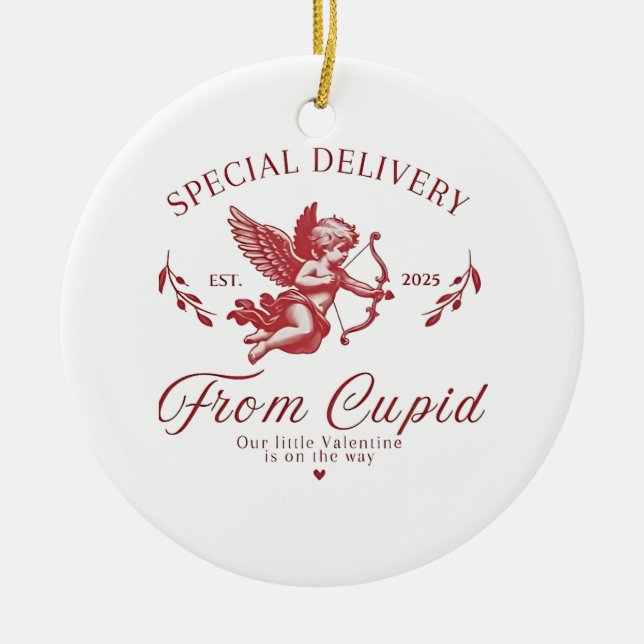 Special Delivery from Cupid Valentine Pregnant Mom Ceramic Ornament (Front)