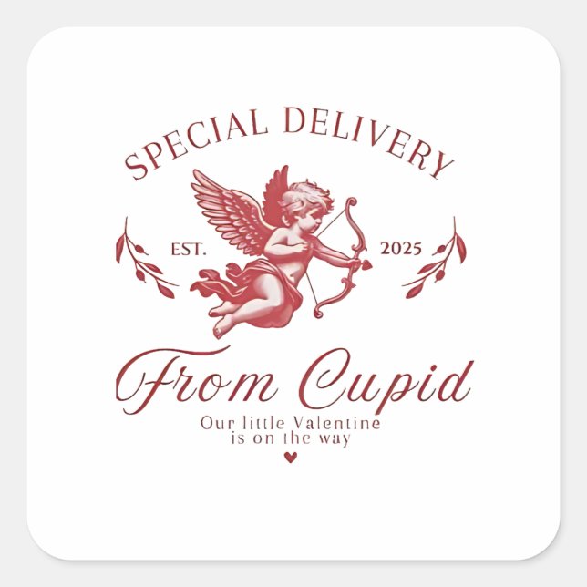 Special Delivery from Cupid Valentine Pregnant Mom Square Sticker (Front)