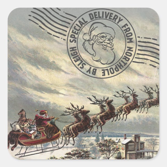 Special delivery from North Pole by Sleigh Square Sticker (Front)