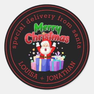 Special Delivery From Santa Black Merry Christmas Classic Round Sticker