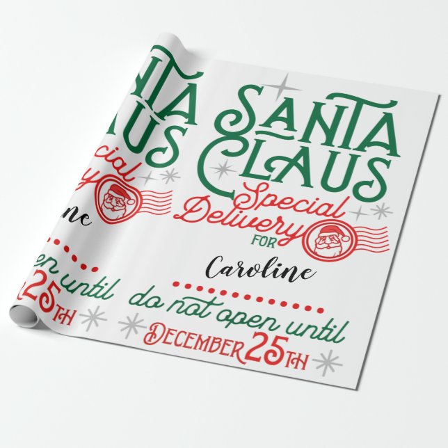 Special Delivery from Santa Claus Red & Green Wrapping Paper (Unrolled)