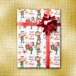 Special Delivery from Santa Elves Kids Christmas Wrapping Paper<br><div class="desc">Funny little Santa elves dressed in red and green have a special delivery from Santa on this cute kid's Holiday wrapping paper. Four different elves are in different poses, along with gold stars and candy canes. The red text says "Special Delivery for (name)" and "from Santa". Easy to customize with...</div>