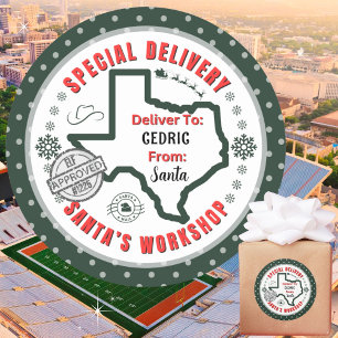 Special Delivery from Santa to Child in Texas Classic Round Sticker
