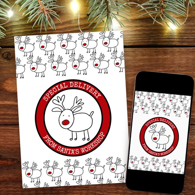 Special Delivery from Santas Workshop Personalized Holiday Card (Christmas Card from Santa. Buy professionally printed or as a printable digital download.)